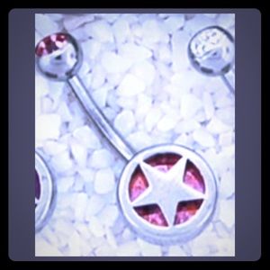 Rock Star Steel Navel Ring w/ Light Pink Gemstone